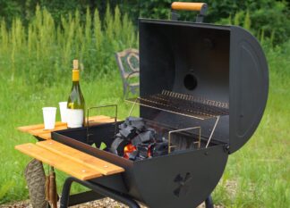 lumpwood charcoal in BBQ in garden